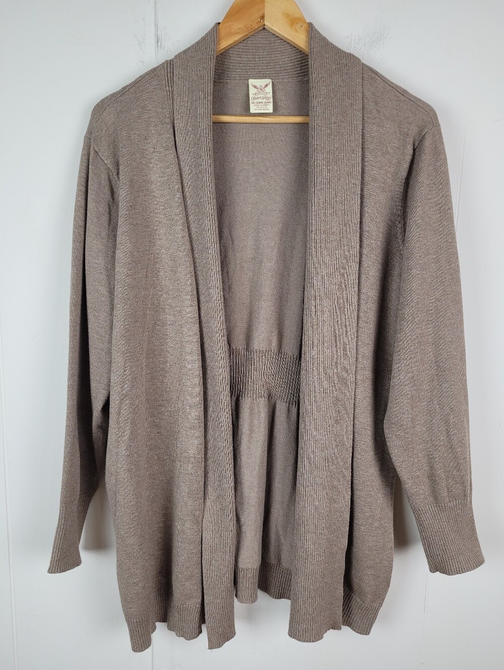 Faded Glory 2X Toast Heather Open Front Longline Cardigan